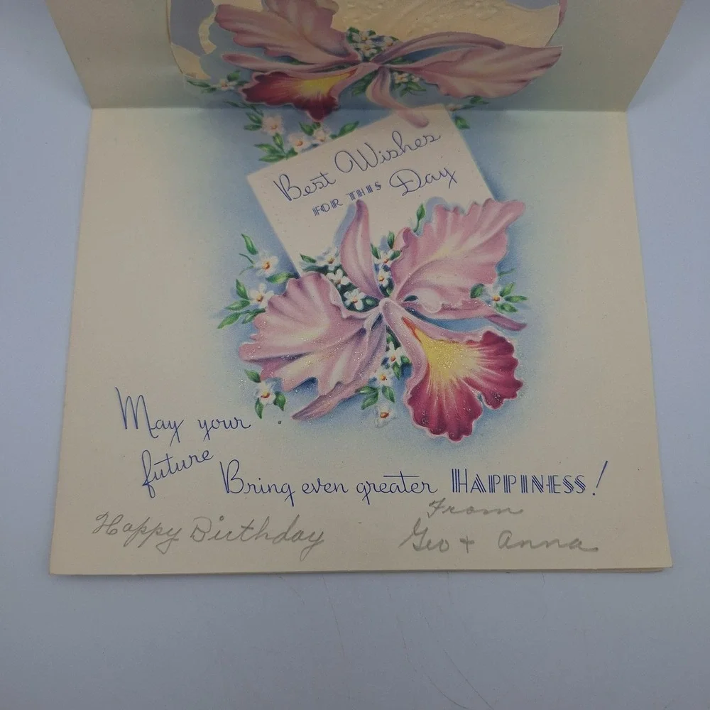 Vintage Congratulations Pop Up‎ Card 3D Flowers Bow Ribbon Design